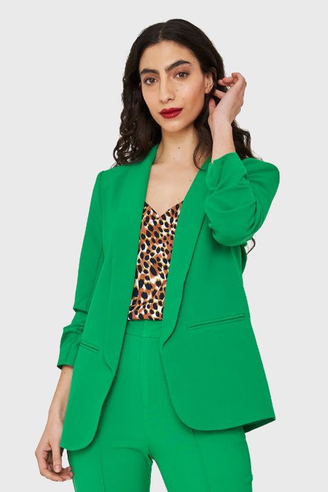 Blazer Manga 3/4 Con Pliegues Verde Nicopoly-4