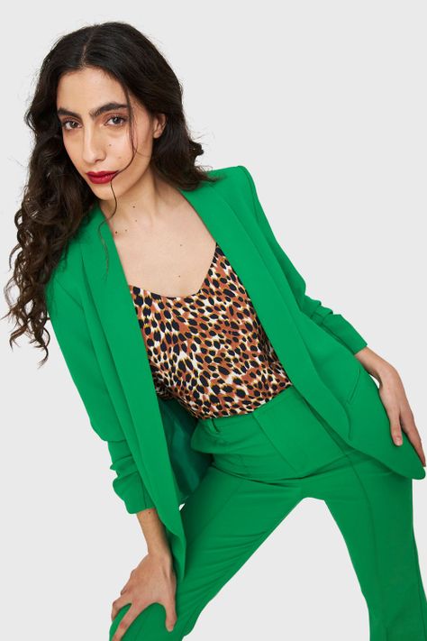 Blazer Manga 3/4 Con Pliegues Verde Nicopoly-0