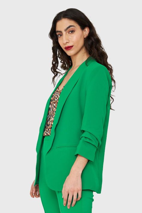 Blazer Manga 3/4 Con Pliegues Verde Nicopoly-2