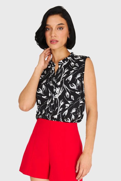 Blusa Cuello Mao Floral Negro Nicopoly-0