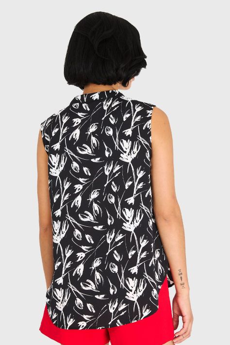 Blusa Cuello Mao Floral Negro Nicopoly-3