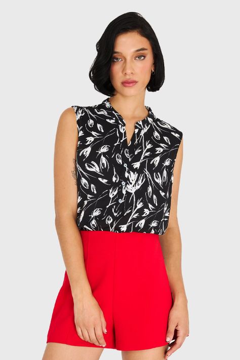 Blusa Cuello Mao Floral Negro Nicopoly-4