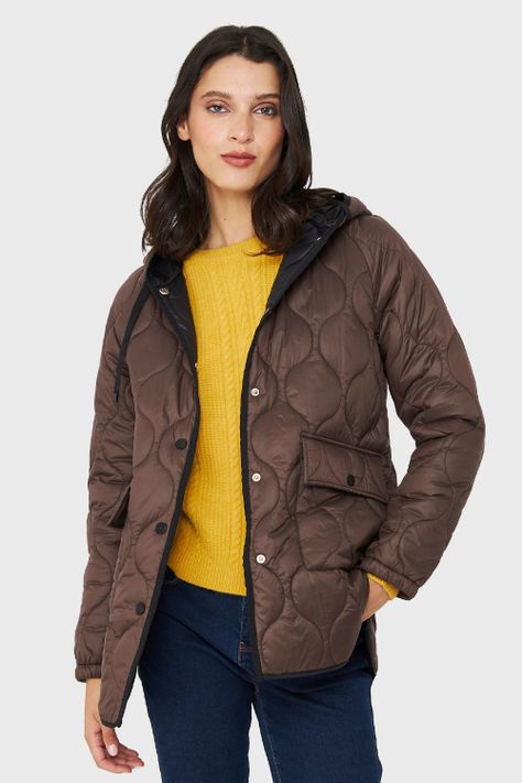 Parka Midi Tipo Quilt Bolsillos Marrón Nicopoly-0