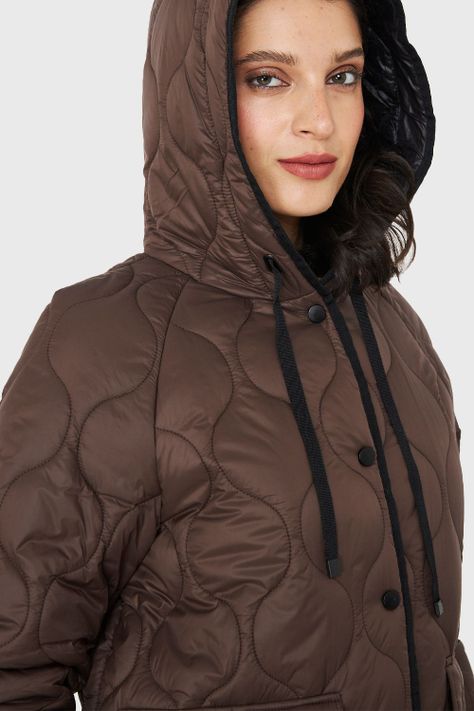 Parka Midi Tipo Quilt Bolsillos Marrón Nicopoly-5
