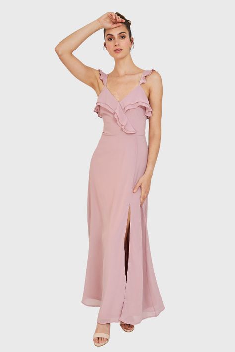 Vestido Largo Romántico Palo Rosa Nicopoly-0