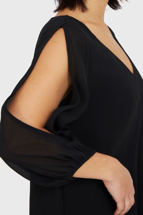 Vestido Corto Aberturas Mangas Negro Nicopoly-5