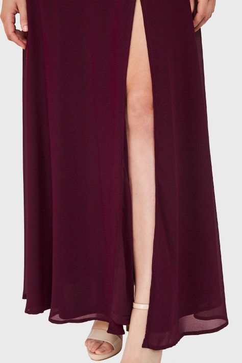 Vestido Detalles Encaje y Tajo Burdeo Nicopoly-5