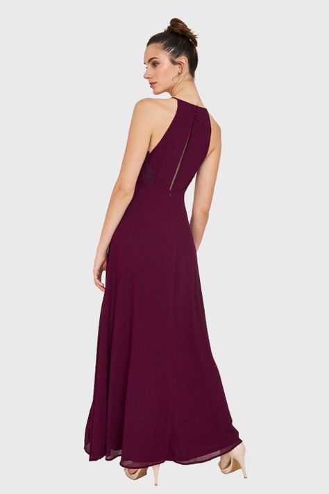 Vestido Detalles Encaje y Tajo Burdeo Nicopoly-3