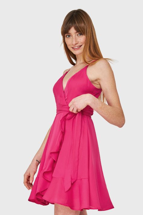 Vestido Corte Tulipán y Lazo Fucsia Nicopoly-2
