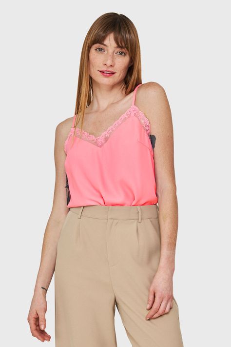 Blusa Escote V Encaje Rosado Nicopoly-0
