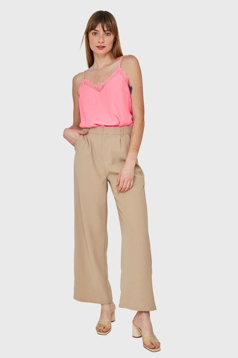 Blusa Escote V Encaje Rosado Nicopoly-1