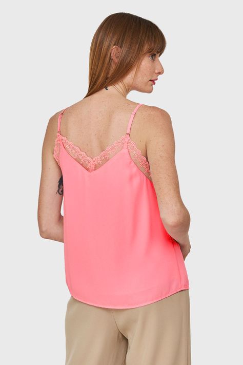 Blusa Escote V Encaje Rosado Nicopoly-3