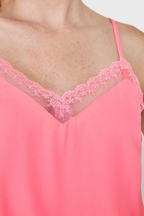 Blusa Escote V Encaje Rosado Nicopoly-5