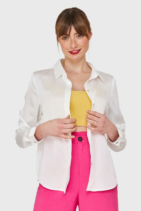 Blusa Camisera Tipo Satín Blanco Nicopoly-0
