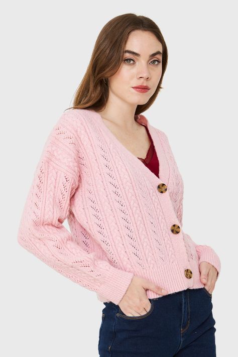 Cárdigan Punto Fantasía Rosa Nicopoly-4