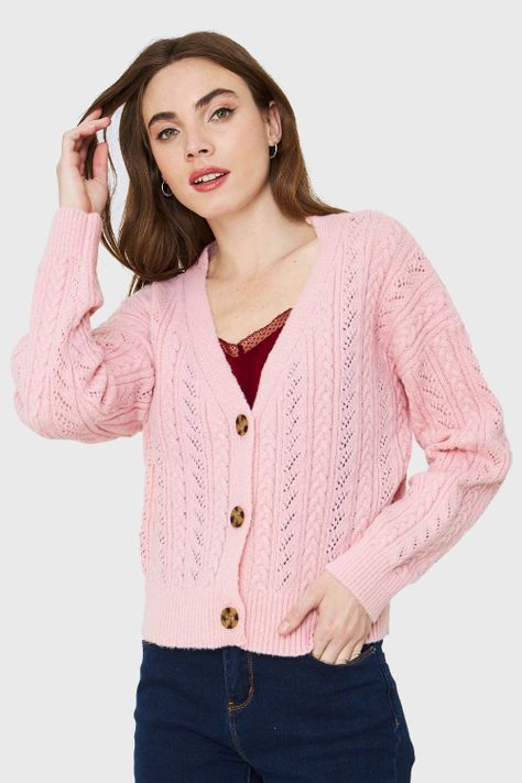 Cárdigan Punto Fantasía Rosa Nicopoly-0