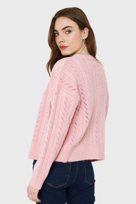 Cárdigan Punto Fantasía Rosa Nicopoly-3