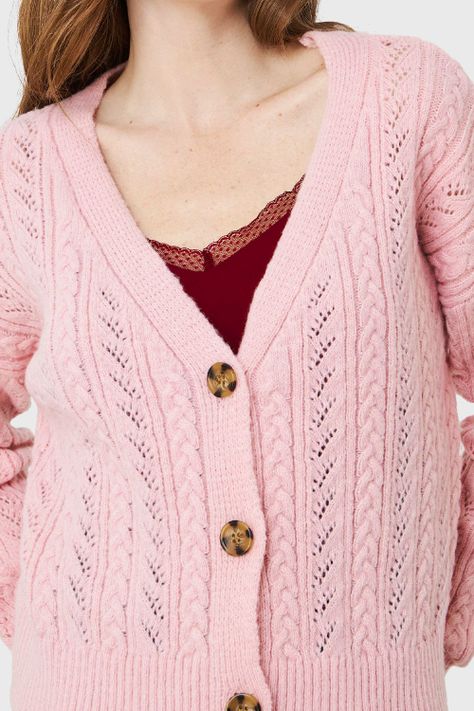Cárdigan Punto Fantasía Rosa Nicopoly-5