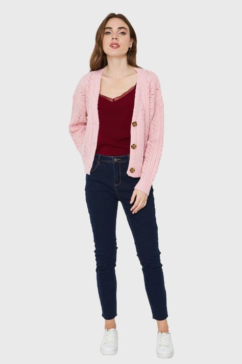 Cárdigan Punto Fantasía Rosa Nicopoly-1
