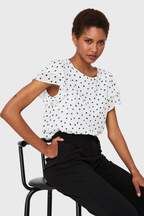 Blusa Print Corazones Blanco/Negro Nicopoly-0