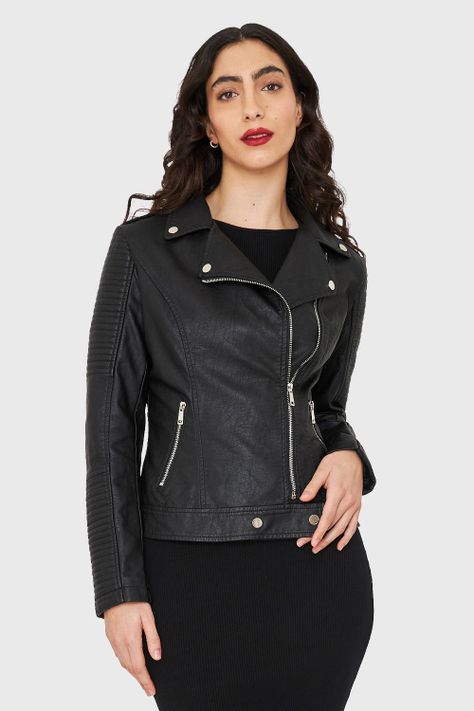 Chaqueta Tipo Biker Ecocuero Negro Nicopoly-4