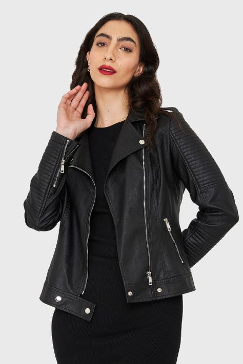 Chaqueta Tipo Biker Ecocuero Negro Nicopoly-0
