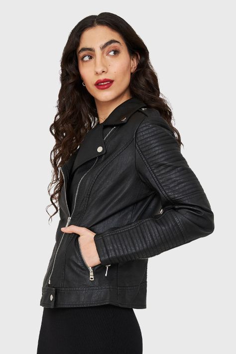 Chaqueta Tipo Biker Ecocuero Negro Nicopoly-2