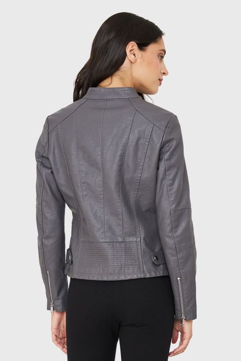 Chaqueta Mao Ecocuero Gris Nicopoly-3