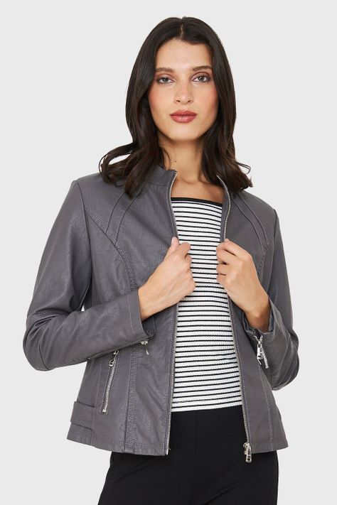 Chaqueta Mao Ecocuero Gris Nicopoly-4