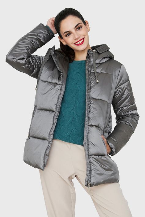 Parka Corta Metalizada Gorro Gris Nicopoly-0