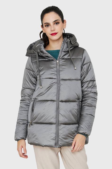 Parka Corta Metalizada Gorro Gris Nicopoly-4