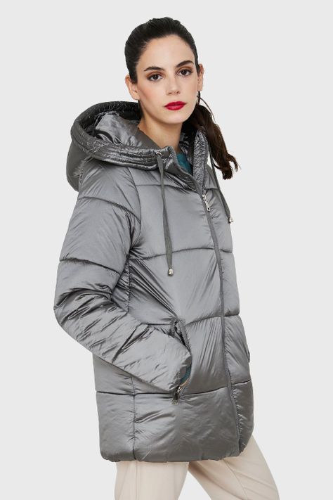 Parka Corta Metalizada Gorro Gris Nicopoly-2