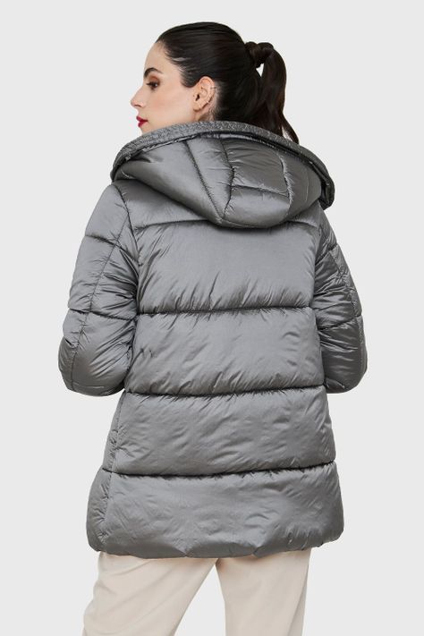 Parka Corta Metalizada Gorro Gris Nicopoly-3