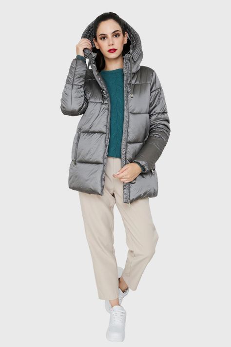 Parka Corta Metalizada Gorro Gris Nicopoly-1