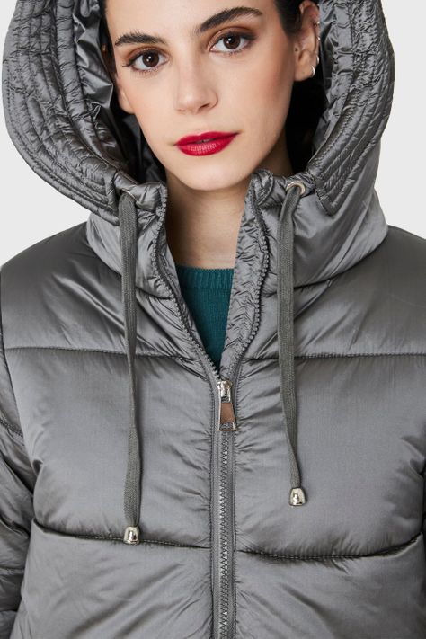 Parka Corta Metalizada Gorro Gris Nicopoly-5
