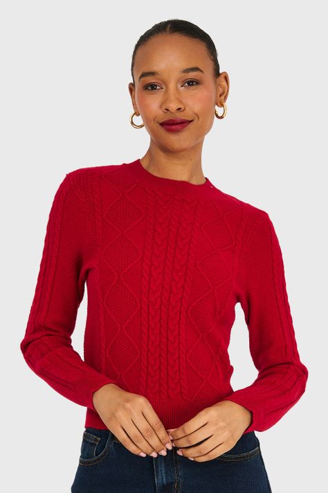 Sweater Diseño Trenzado Rojo Nicopoly-0