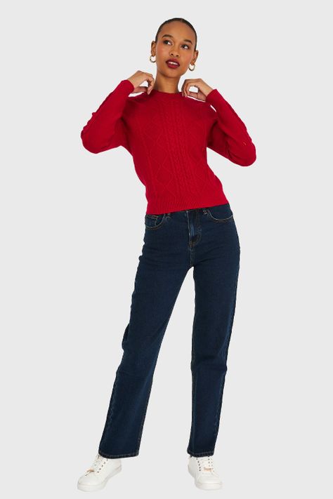 Sweater Diseño Trenzado Rojo Nicopoly-1