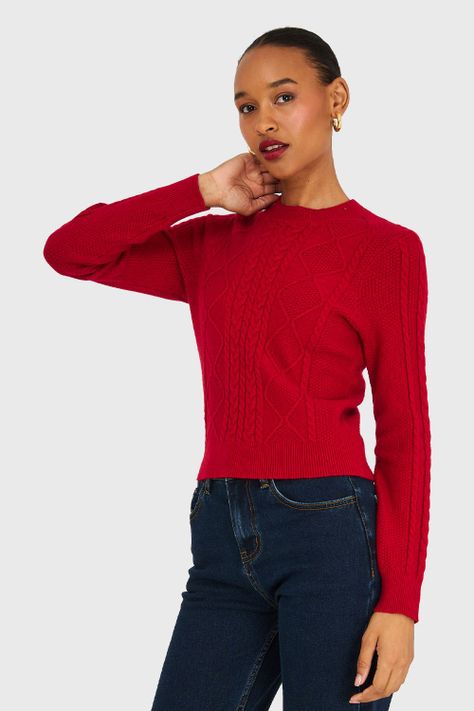Sweater Diseño Trenzado Rojo Nicopoly-2