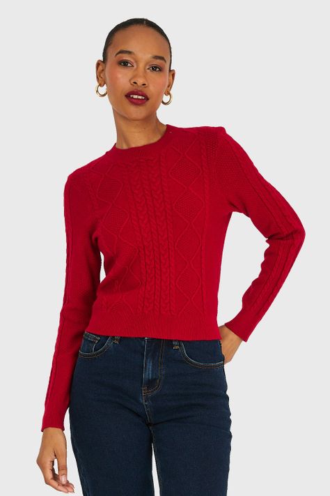 Sweater Diseño Trenzado Rojo Nicopoly-4