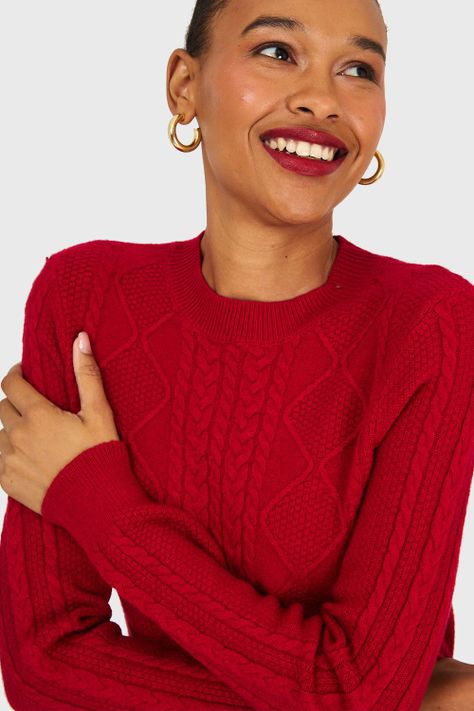 Sweater Diseño Trenzado Rojo Nicopoly-5