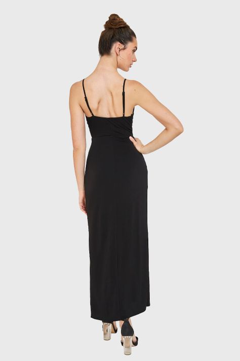 Maxi Vestido Nudo Y Tajo Negro Nicopoly-3