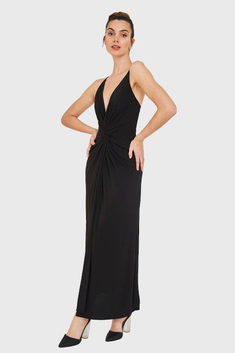 Maxi Vestido Nudo Y Tajo Negro Nicopoly-2