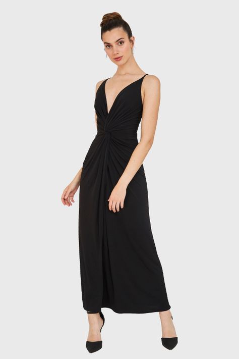 Maxi Vestido Nudo Y Tajo Negro Nicopoly-1