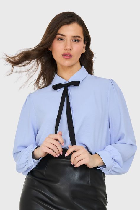 Blusa Con Lazo Desmontable Celeste Nicopoly-0