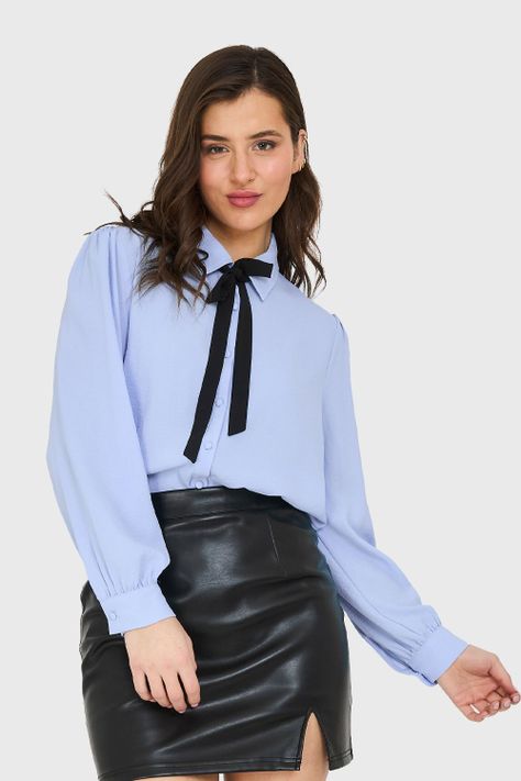 Blusa Con Lazo Desmontable Celeste Nicopoly-4