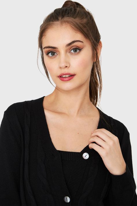 Cárdigan Crop Trenzado Negro Nicopoly-5