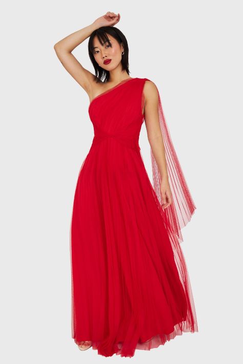 Vestido Plisado Asimétrico Rojo Nicopoly-1