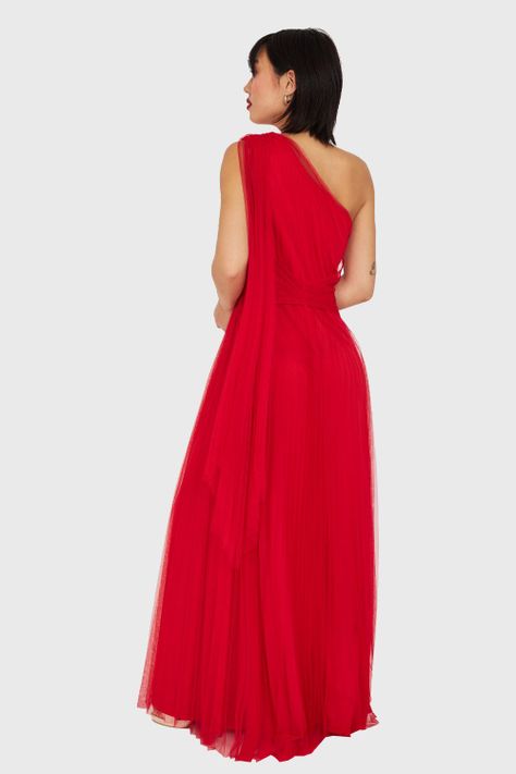 Vestido Plisado Asimétrico Rojo Nicopoly-3