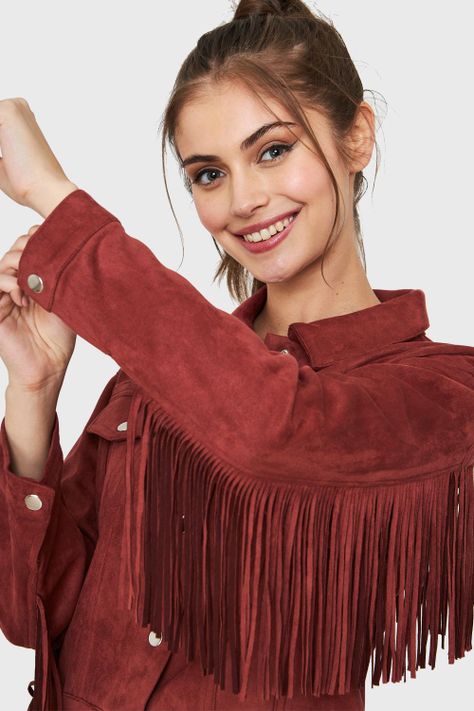 Chaqueta Tipo Gamuza Flecos Óxido Nicopoly-5