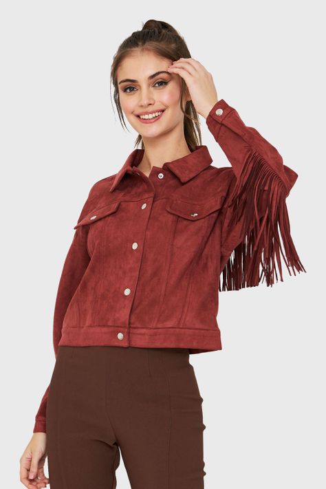 Chaqueta Tipo Gamuza Flecos Óxido Nicopoly-2